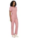 COZYFIT Scrubs for Women - Mock Wrap Top & Straight Leg Pants with 6 Pockets, Back Princess Seams, Soft Fabric Medical Scrubs Set Workwear for Women, Pink, L