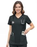 NY Threads Scrub Tops for Women Soft Stretch V-Neck Medical Scrub Top with Pockets, Small, Charcoal