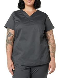 Amazon Essentials Women's Classic Fit V-Neck Short Sleeve Scrub Top (Available in Plus Size), Charcoal, XX-Large