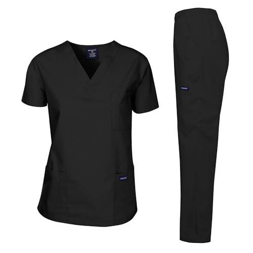 Unisex Black Medical Scrub Set for Men and Women