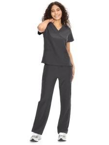 COZYFIT Scrubs for Women Set Medical Uniform - V-Neck Top & Straight Leg Pants with 9 Pockets, Unisex Workwear COZY SCRUBS, Dark Grey, L