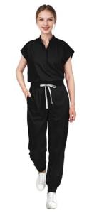 Eadflie Scrubs for Women Set - with Sleeveless Stand-Up Collar Scrub Top & Jogger Scrub Pants, Cool Stretch, Comfortable & Breathable Nurse Uniform, 8-Pocket Design - [Black/M]
