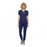 M&M SCRUBS Women’s Jogger Scrub Set – Stretch Medical Scrubs Uniform, V-Neck Scrub Top & Jogger Pants, 10 Pockets (True Navy Blue, X-Small)