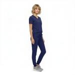 M&M SCRUBS Women’s Jogger Scrub Set – Stretch Medical Scrubs Uniform, V-Neck Scrub Top & Jogger Pants, 10 Pockets (True Navy Blue, X-Small)