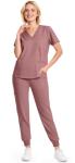 Eadflie Scrubs for Women Set - 8-Pocket V-Neck Scrub Uniform, Stretch Jogger Pants, Medical Workwear for Nurses, Pet Care (Flesh Pink/M)