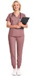 Eadflie Scrubs for Women Set - 8-Pocket V-Neck Scrub Uniform, Stretch Jogger Pants, Medical Workwear for Nurses, Pet Care (Flesh Pink/M)