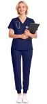 Eadflie Scrubs for Women Set - 8-Pocket V-Neck Scrub Uniform, Stretch Jogger Pants, Medical Workwear for Nurses, Pet Care (Navy Blue/XS)