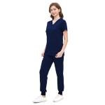 ROMASA Scrubs Set for Women,Soft and Stretchy Nurse Uniform V-Neck Top and Jogger Pants with Multi Pocket Nurse Workwear (Navy Blue, Small)