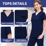 ROMASA Scrubs Set for Women,Soft and Stretchy Nurse Uniform V-Neck Top and Jogger Pants with Multi Pocket Nurse Workwear (Navy Blue, Small)