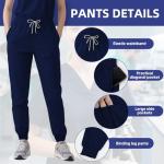 ROMASA Scrubs Set for Women,Soft and Stretchy Nurse Uniform V-Neck Top and Jogger Pants with Multi Pocket Nurse Workwear (Navy Blue, Small)