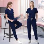 ROMASA Scrubs Set for Women,Soft and Stretchy Nurse Uniform V-Neck Top and Jogger Pants with Multi Pocket Nurse Workwear (Navy Blue, Small)