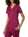 Amazon Essentials Women's Classic Fit V-Neck Short Sleeve Scrub Top with 3 Pockets, Moisture Wicking (Available in Plus Size), Plum, XX-Large