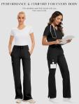 Kecols Yoga Scrub Pants Women High-Rise Straight Leg Uniform Cargo Bottom with Yoga Waistband,5 Pockets & 4-Way Stretch (Black,M)