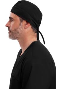 Adjustable Black Unisex Scrub Cap with Tie-Back