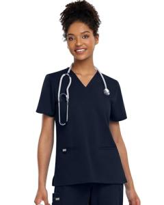 Women's Navy V-Neck Medical Scrub Top with Pockets