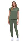 Natural Uniforms Womens Cool Stretch Modern Tuck-In Top Yoga Jogger Scrub Set (Olive, Large)