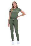Natural Uniforms Womens Cool Stretch Modern Tuck-In Top Yoga Jogger Scrub Set (Olive, Large)