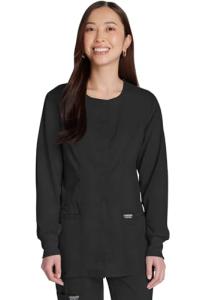 Women's Snap Front Black Scrub Jacket - Soft Stretch