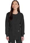 Women's Snap Front Black Scrub Jacket - Soft Stretch