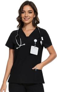 CozyFit Women's V-Neck Scrub Top - Black
