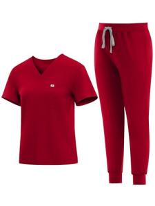 Women's Classic V-Neck Scrubs Set with Jogger Pants