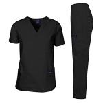 Dagacci Scrubs for Men Set - V-Neck Scrub Top and Cargo Pants - 8 Pockets Men Scrubs Set (Medium, Black)