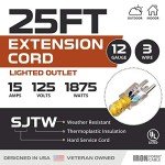 25 ft Lighted Heavy Duty Outdoor Extension Cord