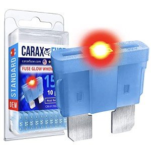 CARAX Glow Fuse – Premium Fuse Standard/Regular Blade ATC/ATO/ATS – 15A Kit 10 pcs – Glow When Blown LED Automotive Fuse – Smart Auto Glow Fuse Easy Identification – 10 pcs.