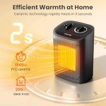 Kismile Space Heater, Portable Electric Heaters with Thermostat, 1500W/750W PTC Ceramic Heater Fan, Small Heater for Bedroom, Office and Indoor Use
