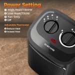Kismile Space Heater, Portable Electric Heaters with Thermostat, 1500W/750W PTC Ceramic Heater Fan, Small Heater for Bedroom, Office and Indoor Use