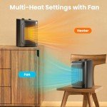 Kismile Space Heater, Portable Electric Heaters with Thermostat, 1500W/750W PTC Ceramic Heater Fan, Small Heater for Bedroom, Office and Indoor Use