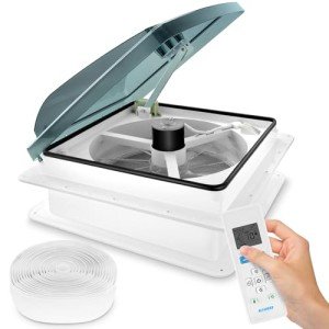 Kohree 14" RV Vent Fan 10 Speed Reversible: 12V Super Quiet RV Roof Vent Fan for Camper Trailer Bathroom, RV Exhaust Fan with Remote Control, Temperature & Rain Sensor, Removable Screen