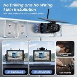 Wireless Backup Camera Solar, 7 Inch Magnetic RV Backup Camera Rechargeable Dual-Antenna IR Night Vision Rear View Camera 4 Channels 1080P HD Video Recording 150° Wide Angle Back up Camera for Truck