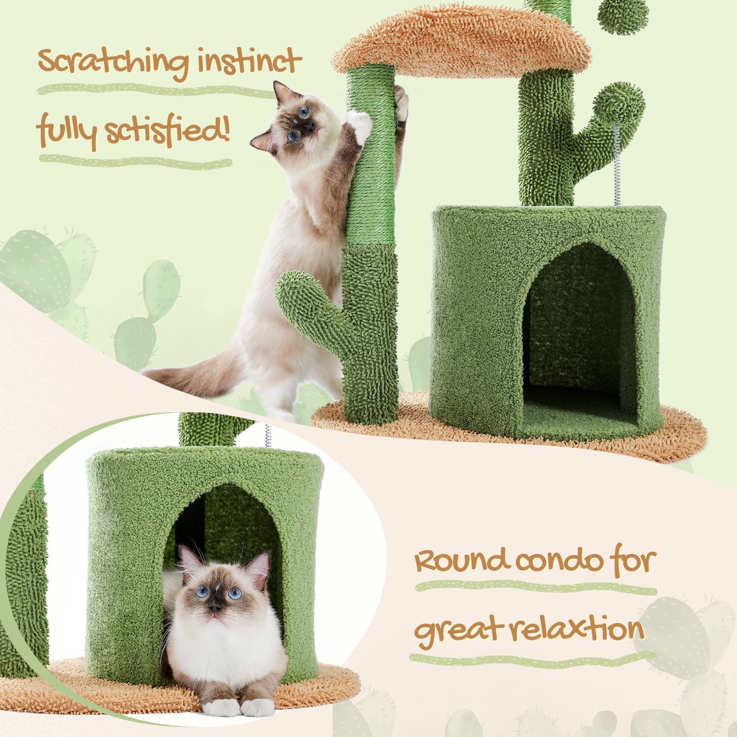 Cactus Cat Tree for Small Cats, Green