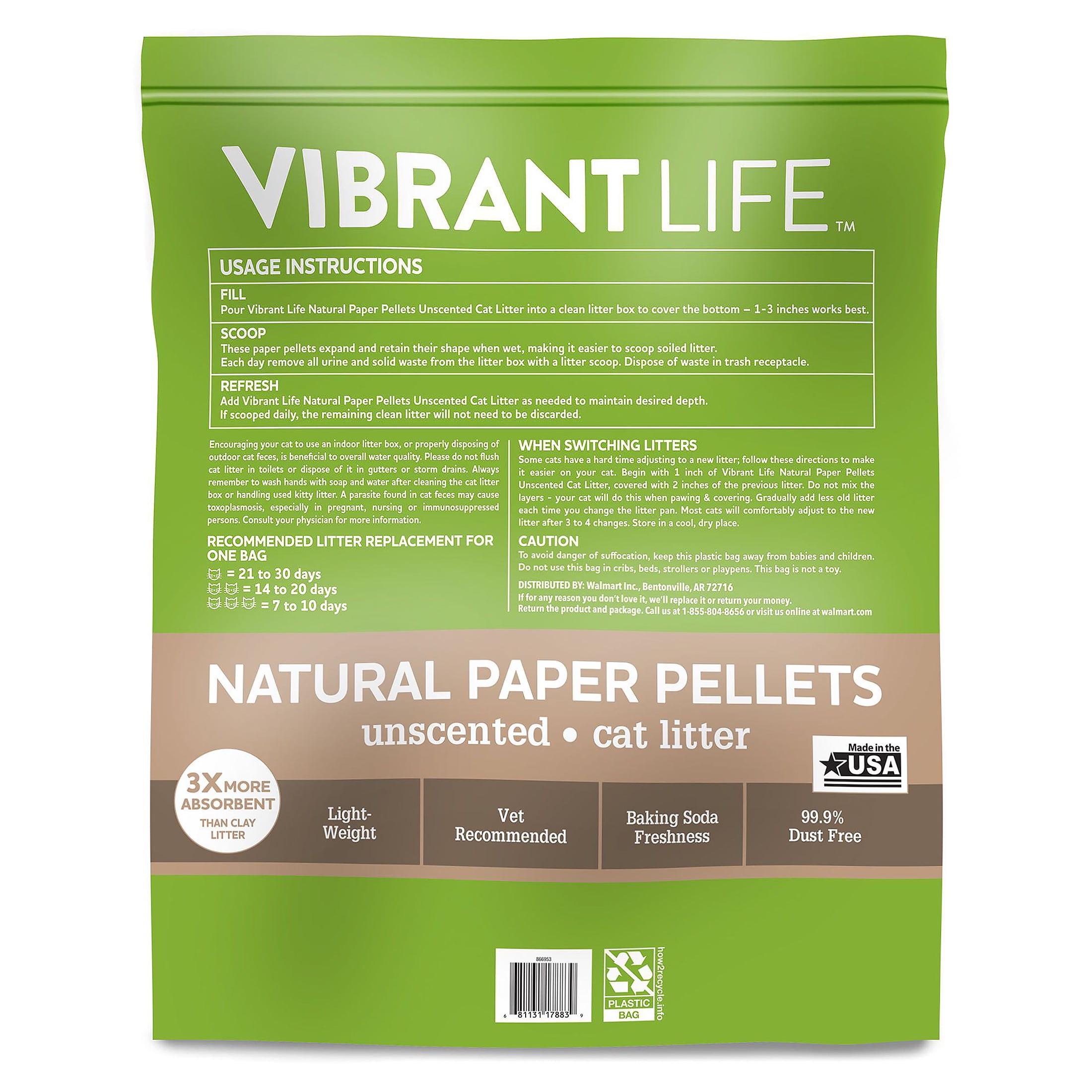 Vibrant Life Natural Cat Litter Paper Pellets, 20 lb