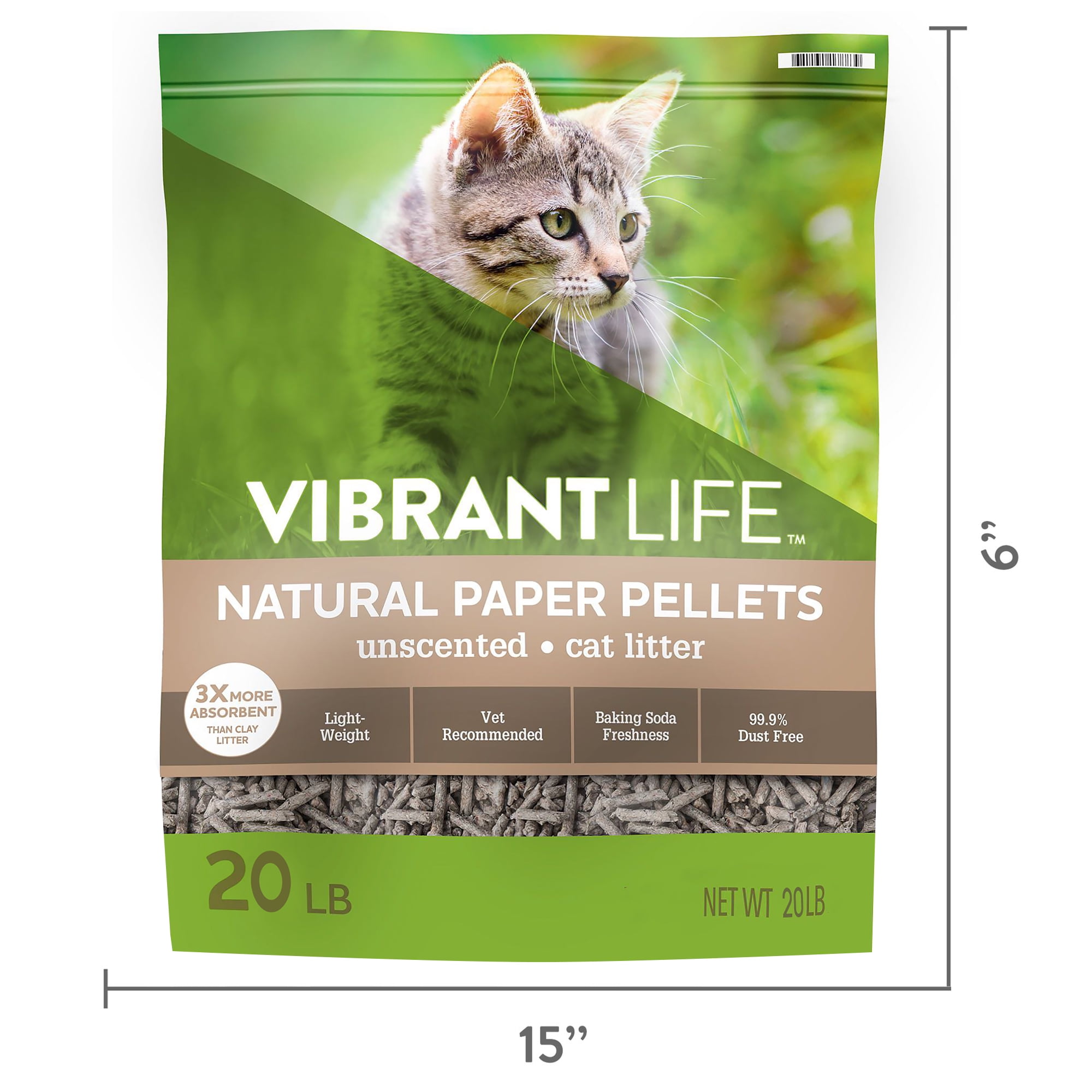 Vibrant Life Natural Cat Litter Paper Pellets, 20 lb
