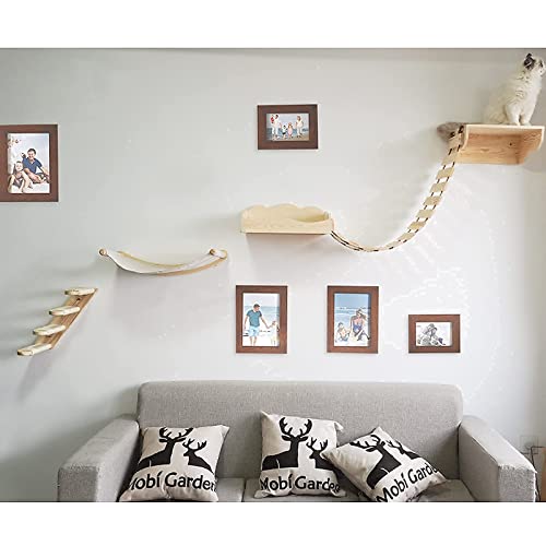 Wall-mounted Cat Climbing Shelf with Sisal Bridge