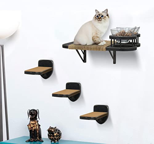 Wall-Mounted Cat Tree with Shelves and Hammock