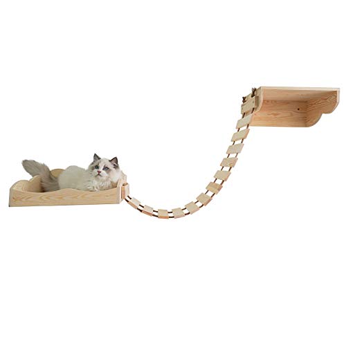 Wall-mounted Cat Climbing Shelf with Sisal Bridge