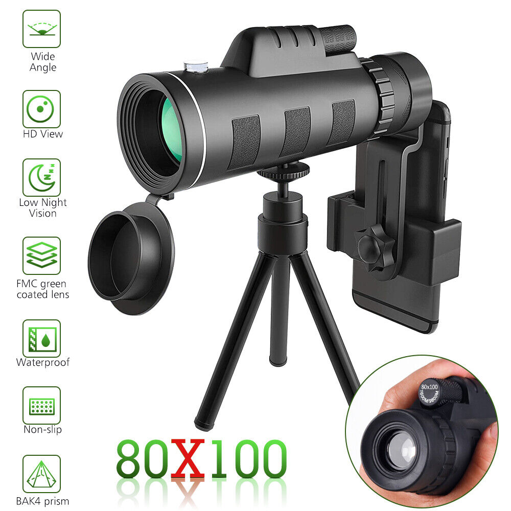 80x100 Zoom HD Monocular Telescope for Stargazing