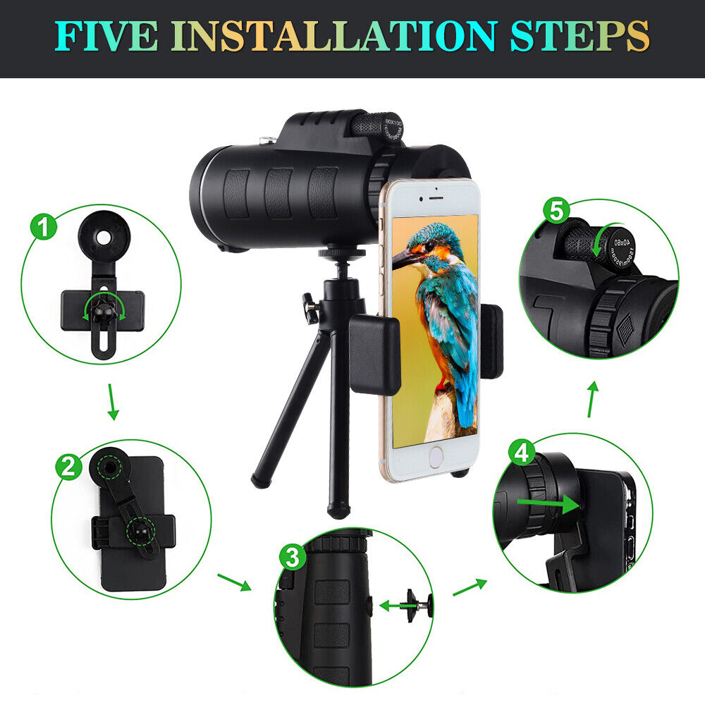 80x100 Zoom HD Monocular Telescope for Stargazing