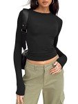 Trendy Black Long Sleeve Crop Top for Women