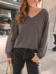 Chic Women's V-Neck Lace Long Sleeve Top