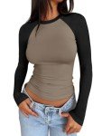 Cute Color Block Long Sleeve Tee for Women