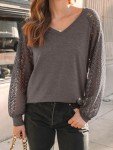 Chic Women's V-Neck Lace Long Sleeve Top