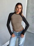 Cute Color Block Long Sleeve Tee for Women