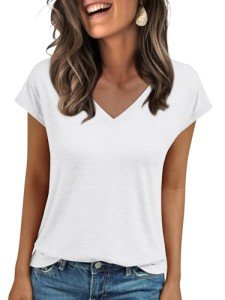 LILLUSORY Women's V-Neck Cap Sleeve T-Shirt