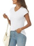 Cute Cap Sleeve V Neck T-Shirt for Women