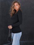 Long Sleeve Square Neck Ribbed Tee for Women