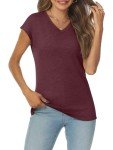 Wine Red Women's V-Neck Cap Sleeve Tee